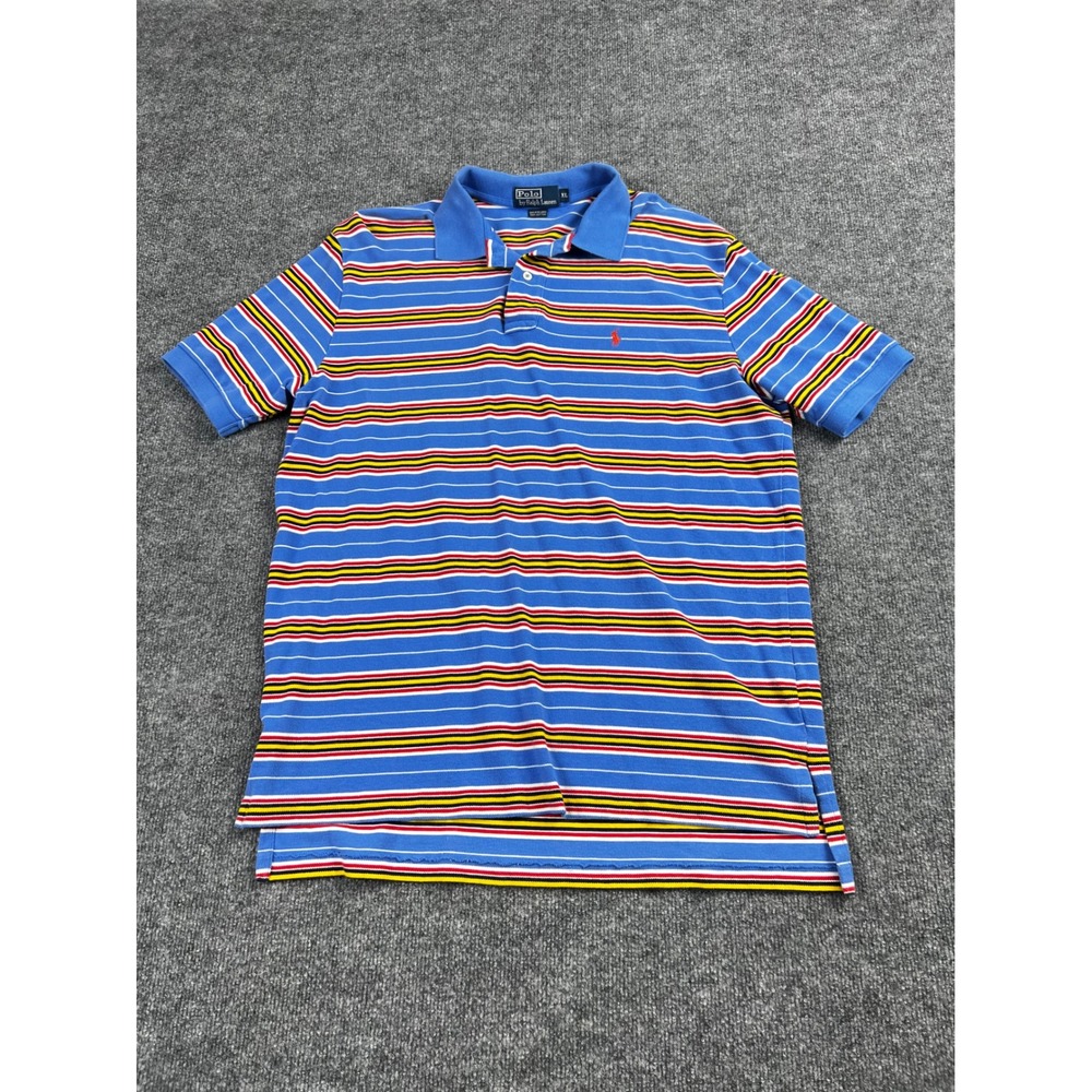 Polo Ralph Lauren Mens XL Blue Multi Color Striped Short Sleeve Pique Polo Shirt
